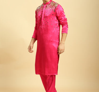 Hot Pink Embroiderd Kurta With Pant