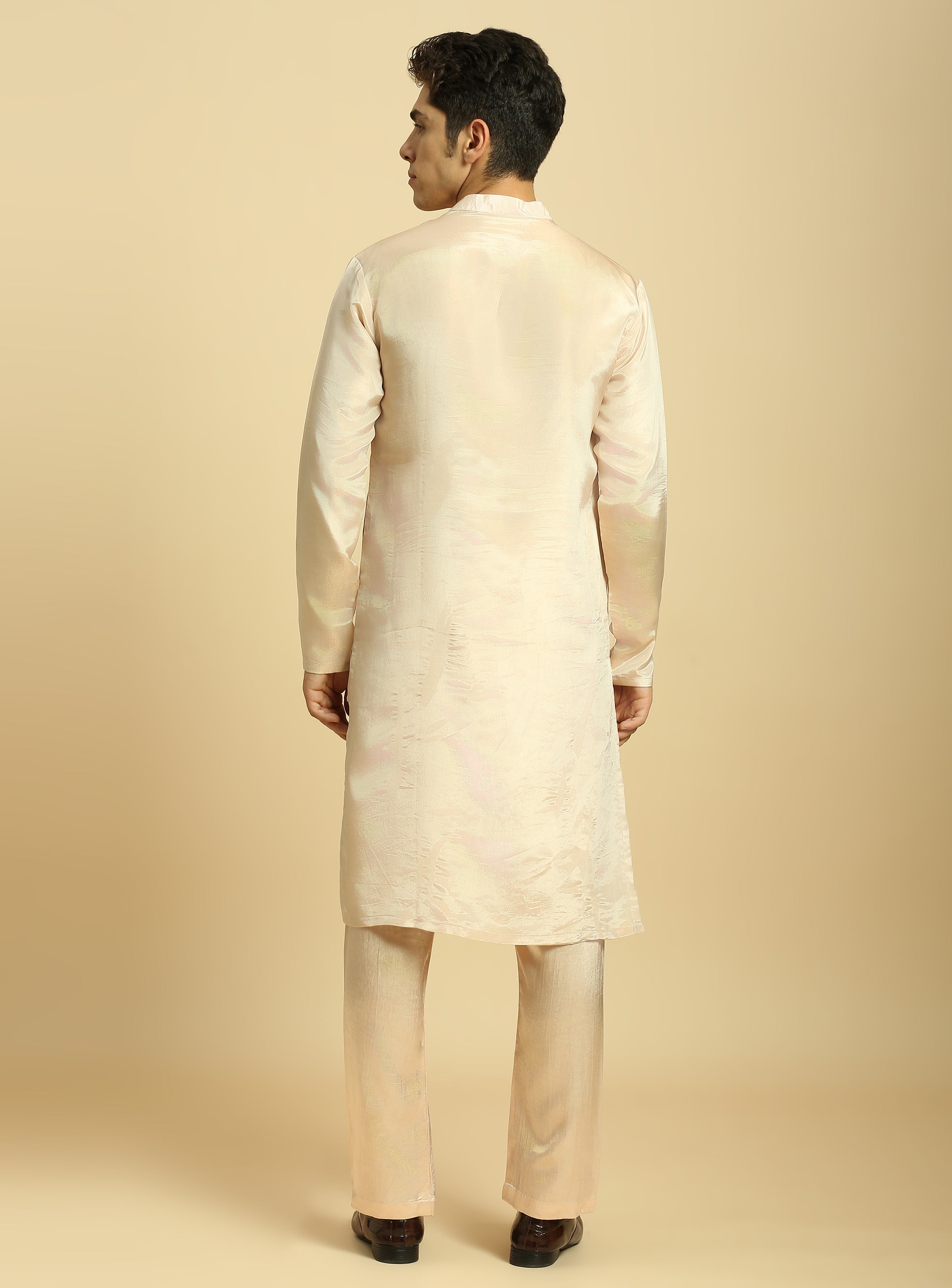 Peach Tissue Kurta With Pant With Ombre Dupatta