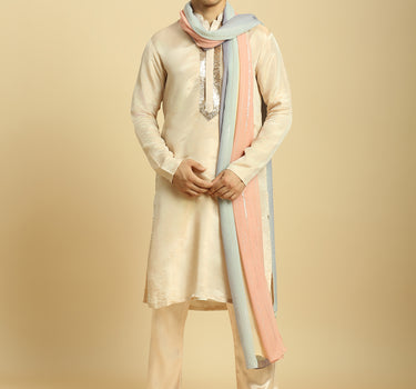 Peach Tissue Kurta With Pant With Ombre Dupatta