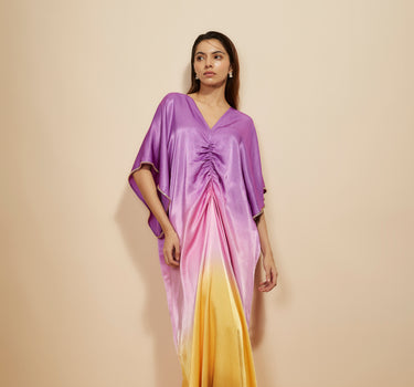 MUSTARD TO LILAC OMBRE EMBROIDERED KAFTAN