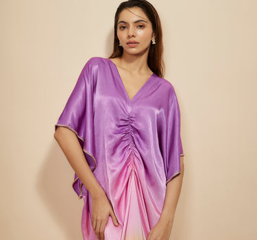 MUSTARD TO LILAC OMBRE EMBROIDERED KAFTAN