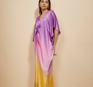 MUSTARD TO LILAC OMBRE EMBROIDERED KAFTAN