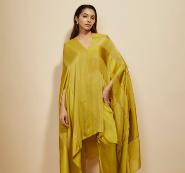 MUSTARD BLOCK EMBROIDERED KAFTAN WITH PANT