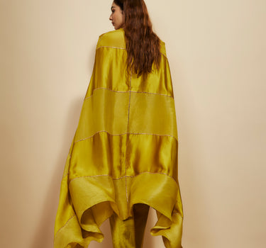 MUSTARD BLOCK EMBROIDERED KAFTAN WITH PANT