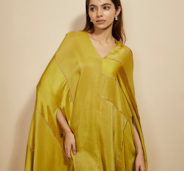 MUSTARD BLOCK EMBROIDERED KAFTAN WITH PANT