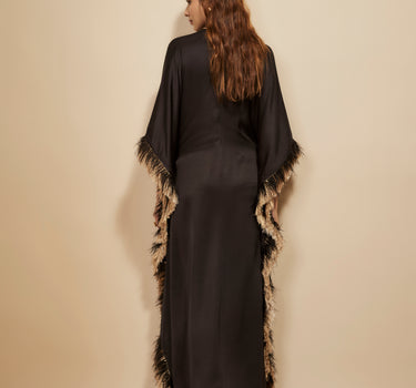 BLACK EMBROIDERED TIE-UP KAFTAN