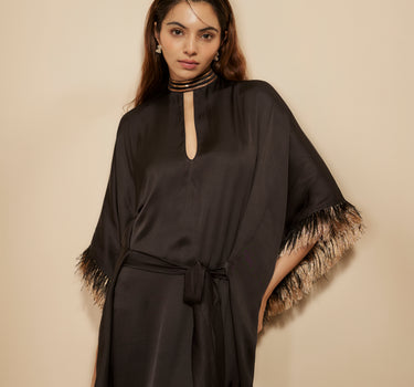 BLACK EMBROIDERED TIE-UP KAFTAN