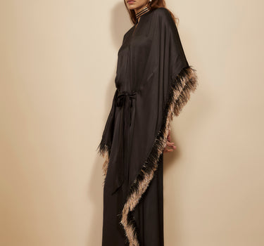 BLACK EMBROIDERED TIE-UP KAFTAN