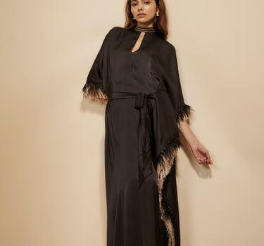 BLACK EMBROIDERED TIE-UP KAFTAN