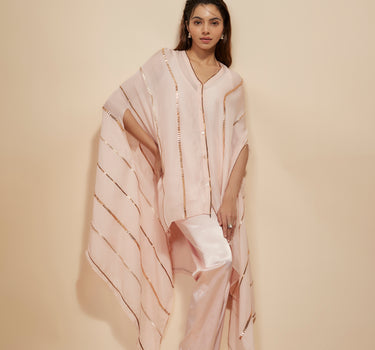 LIGHT PINK EMBROIDERED KAFTAN WITH PANT