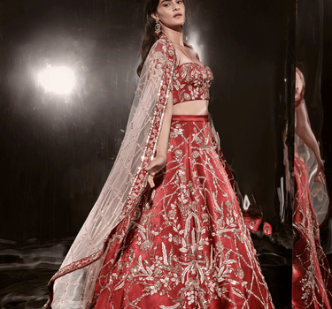 Red Embroidered Lehenga Set