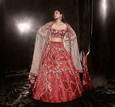 Red Embroidered Lehenga Set