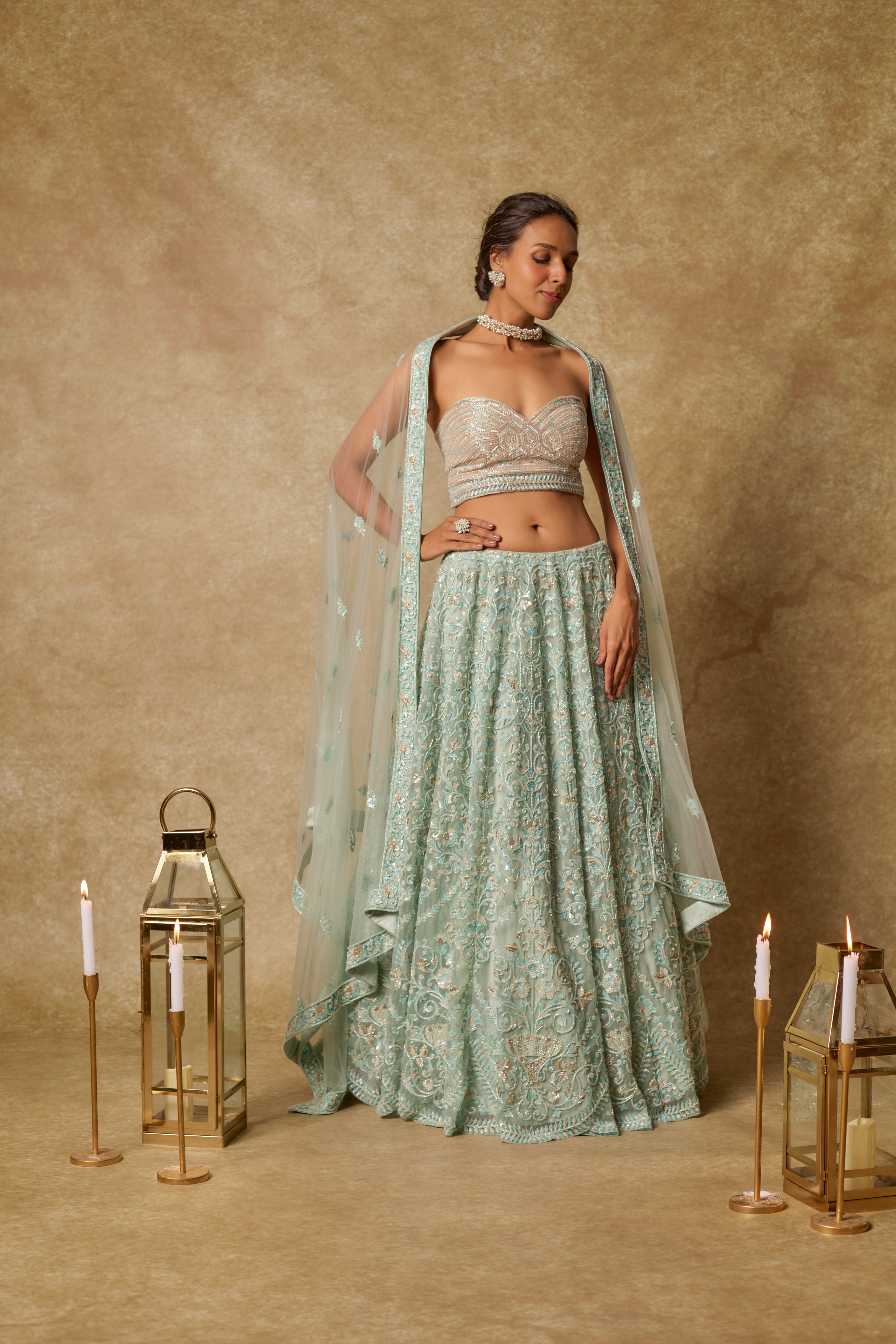 Mint Heavy Embroidered Lehenga Set