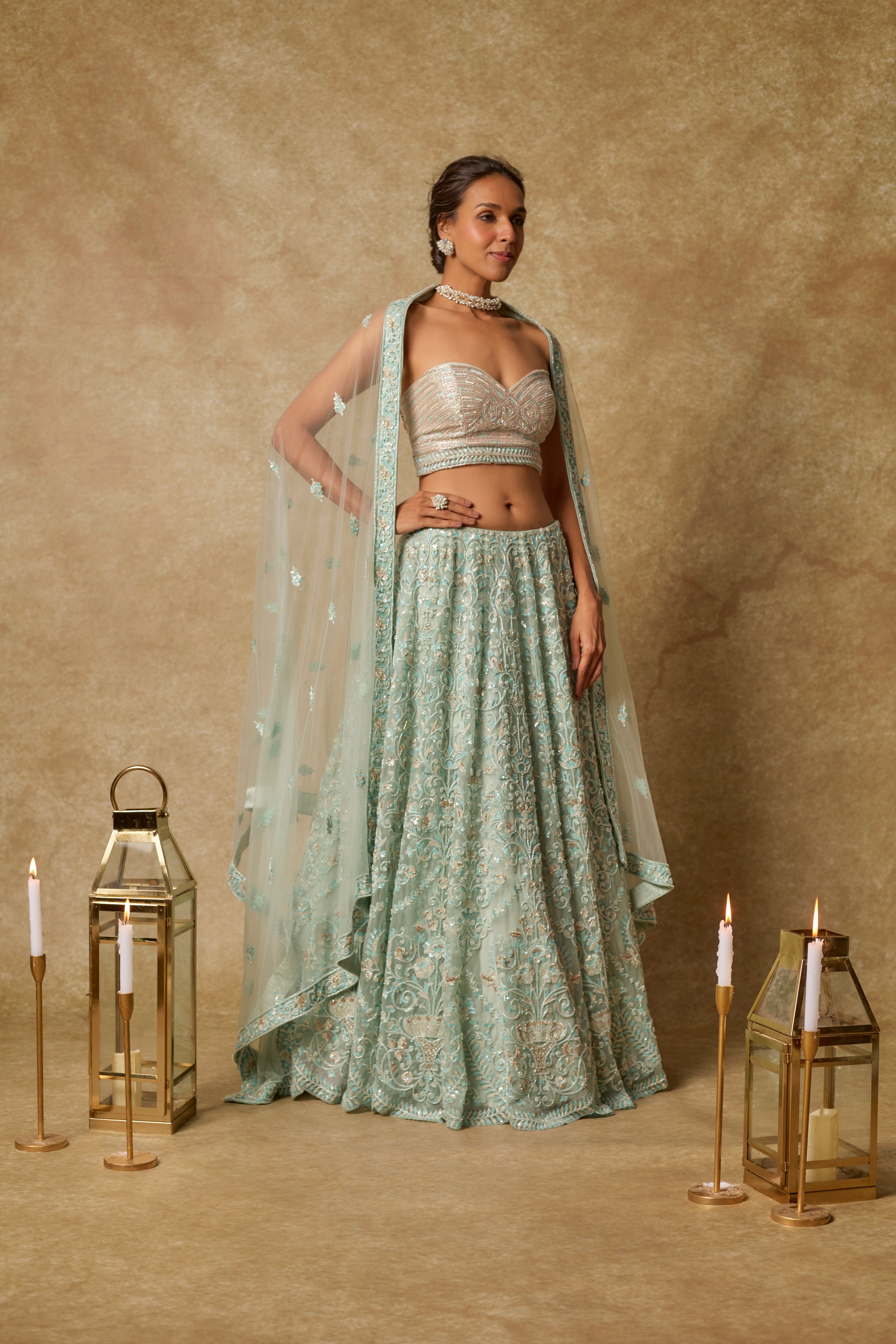 Mint Heavy Embroidered Lehenga Set