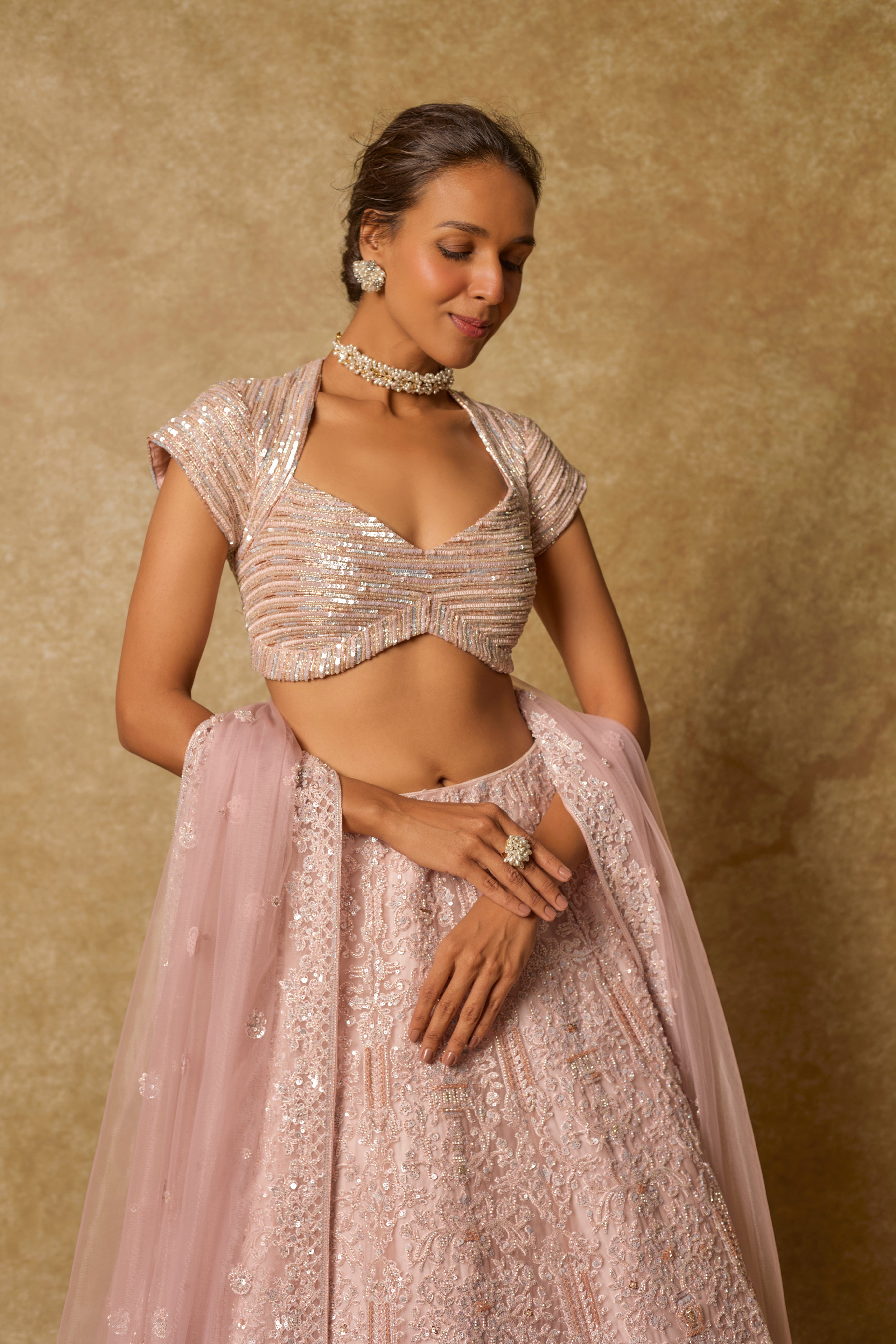 Dusty Pink Heavy Embroidered Lehenga Set