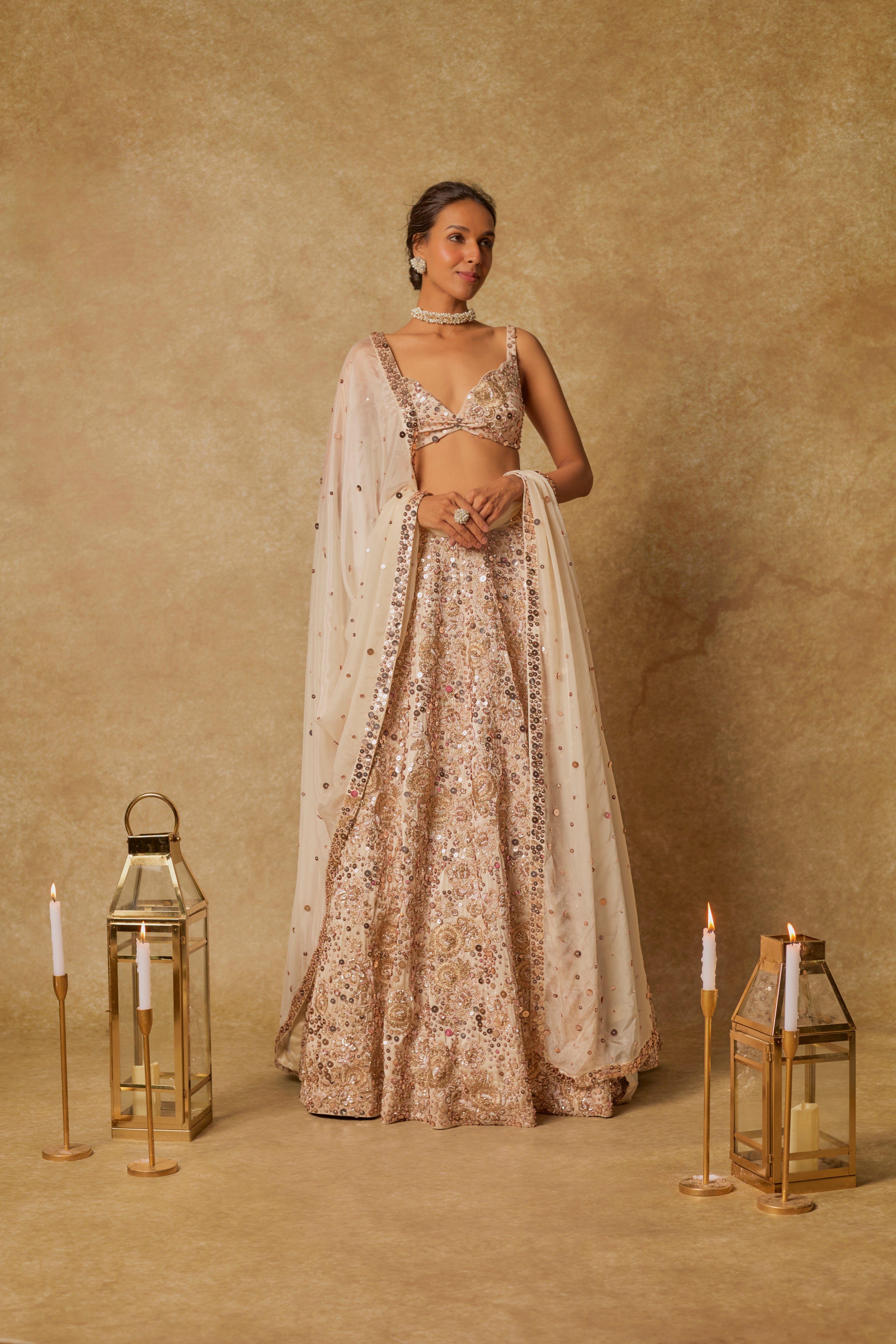 Beige Heavy Embroidered Lehenga Set