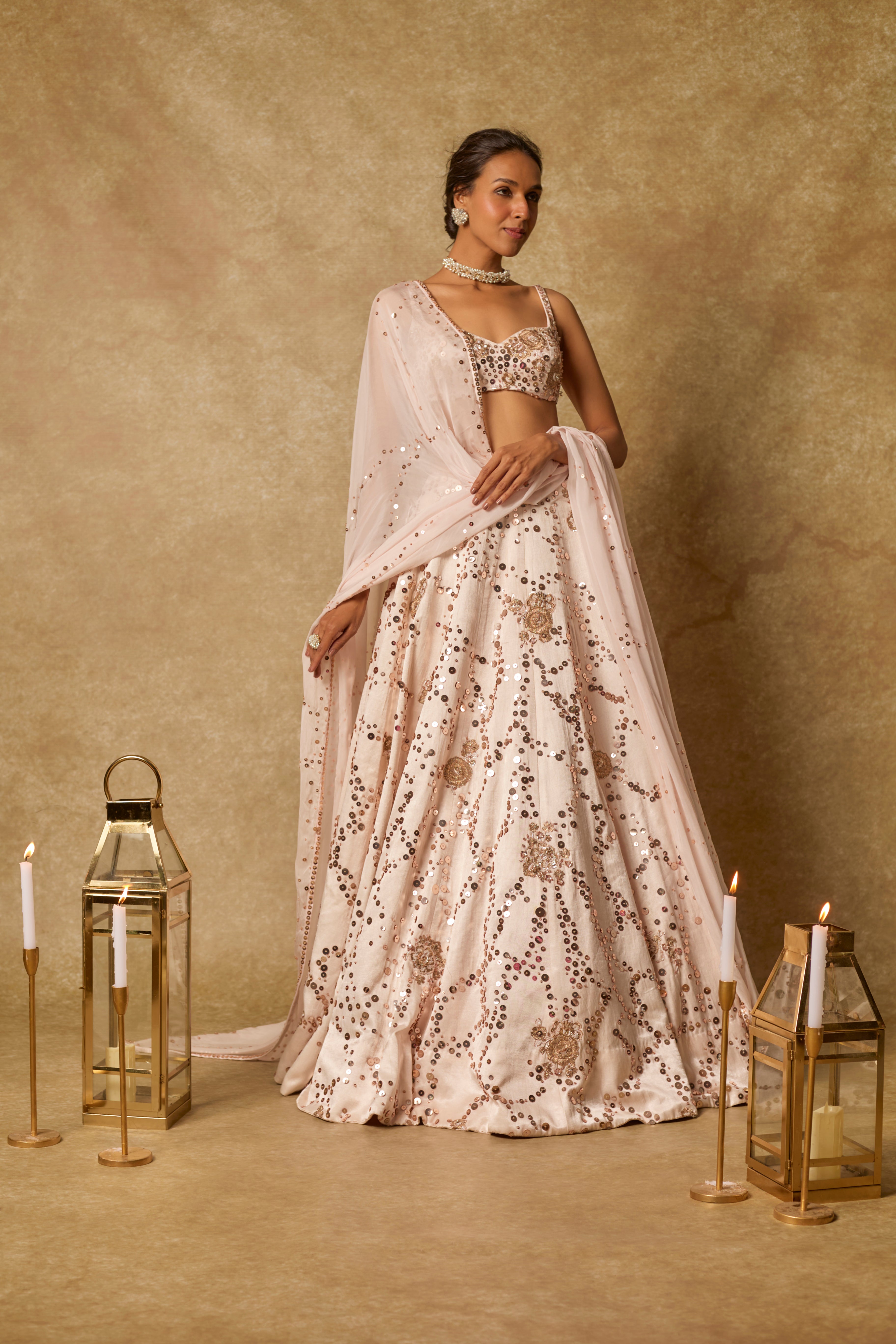 Baby Pink Sequin  Embroidered Lehenga Set