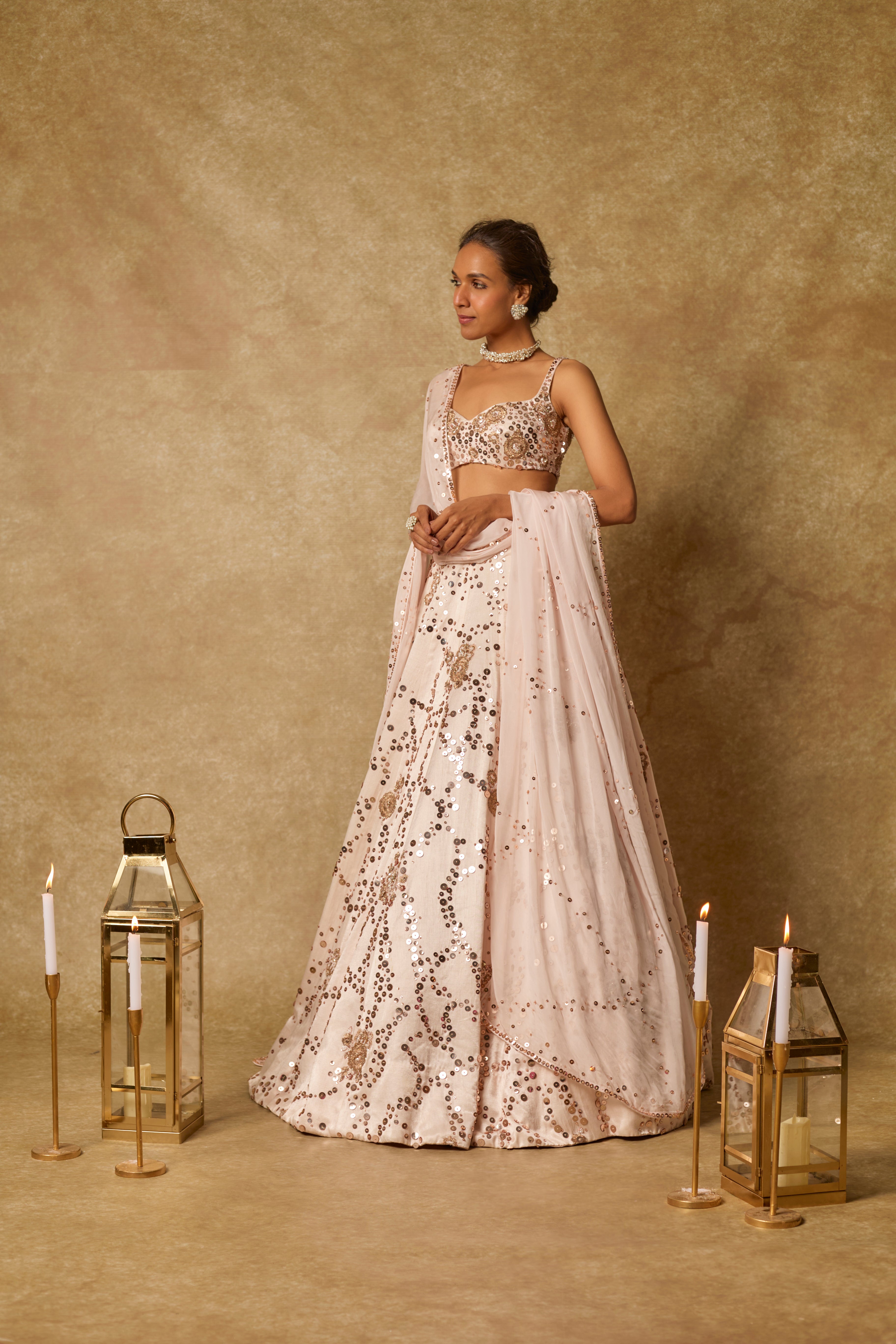 Baby Pink Sequin  Embroidered Lehenga Set