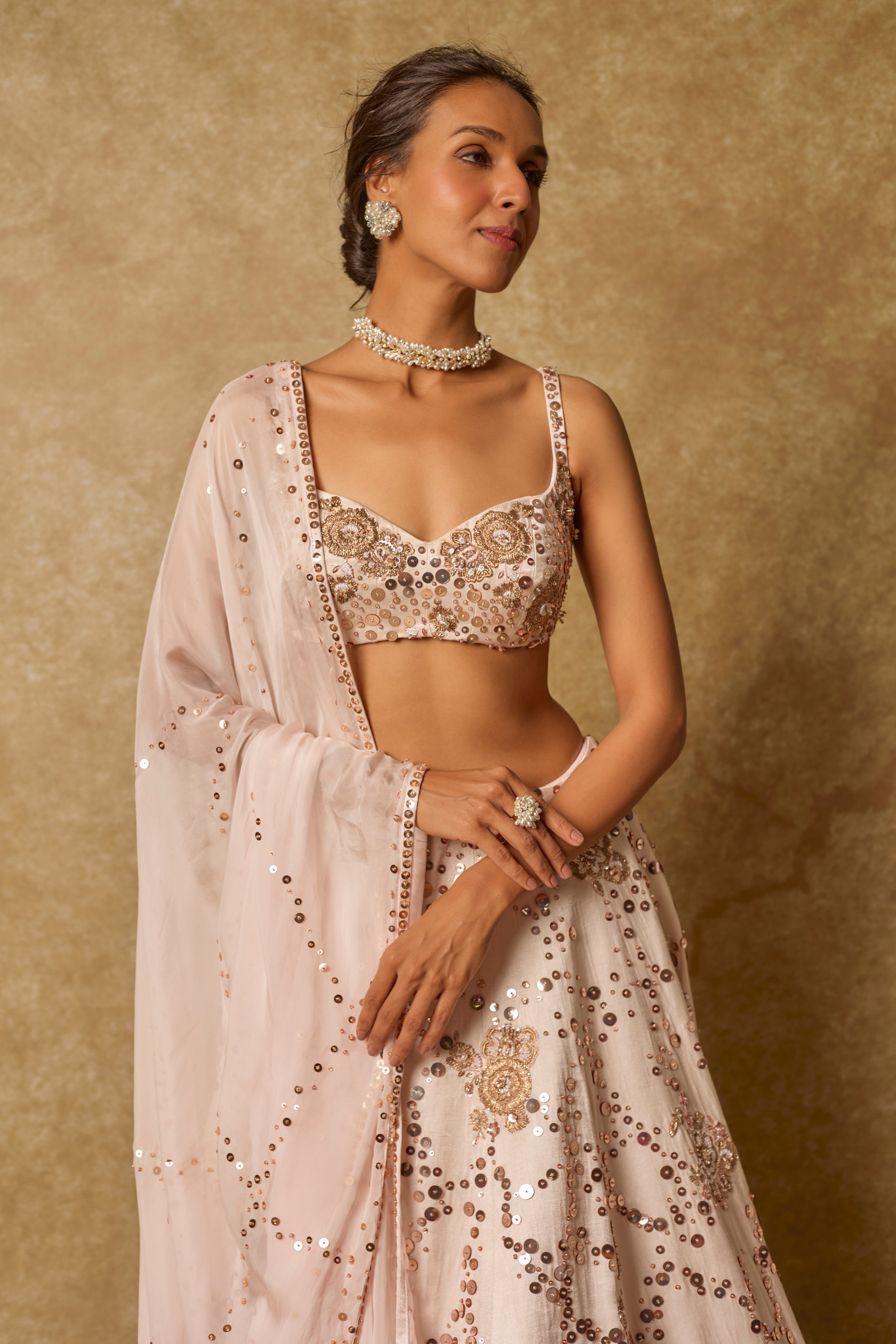 Baby Pink Sequin  Embroidered Lehenga Set