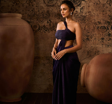 Purple drape top with skirt saree