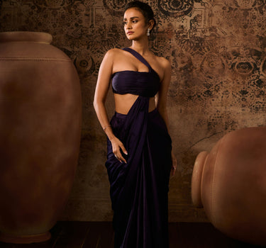 Purple drape top with skirt saree