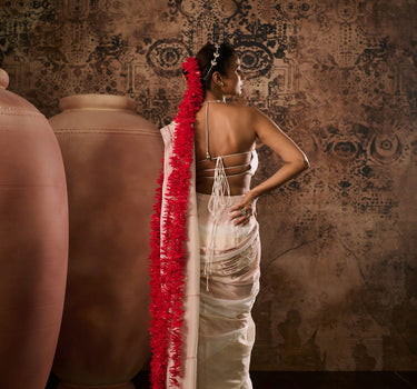 White blouse with tissue embroidered saree