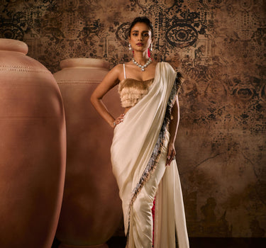 Rose gold tissue saree with blouse