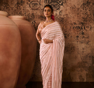 Baby pink embroidered blouse with embroidered saree