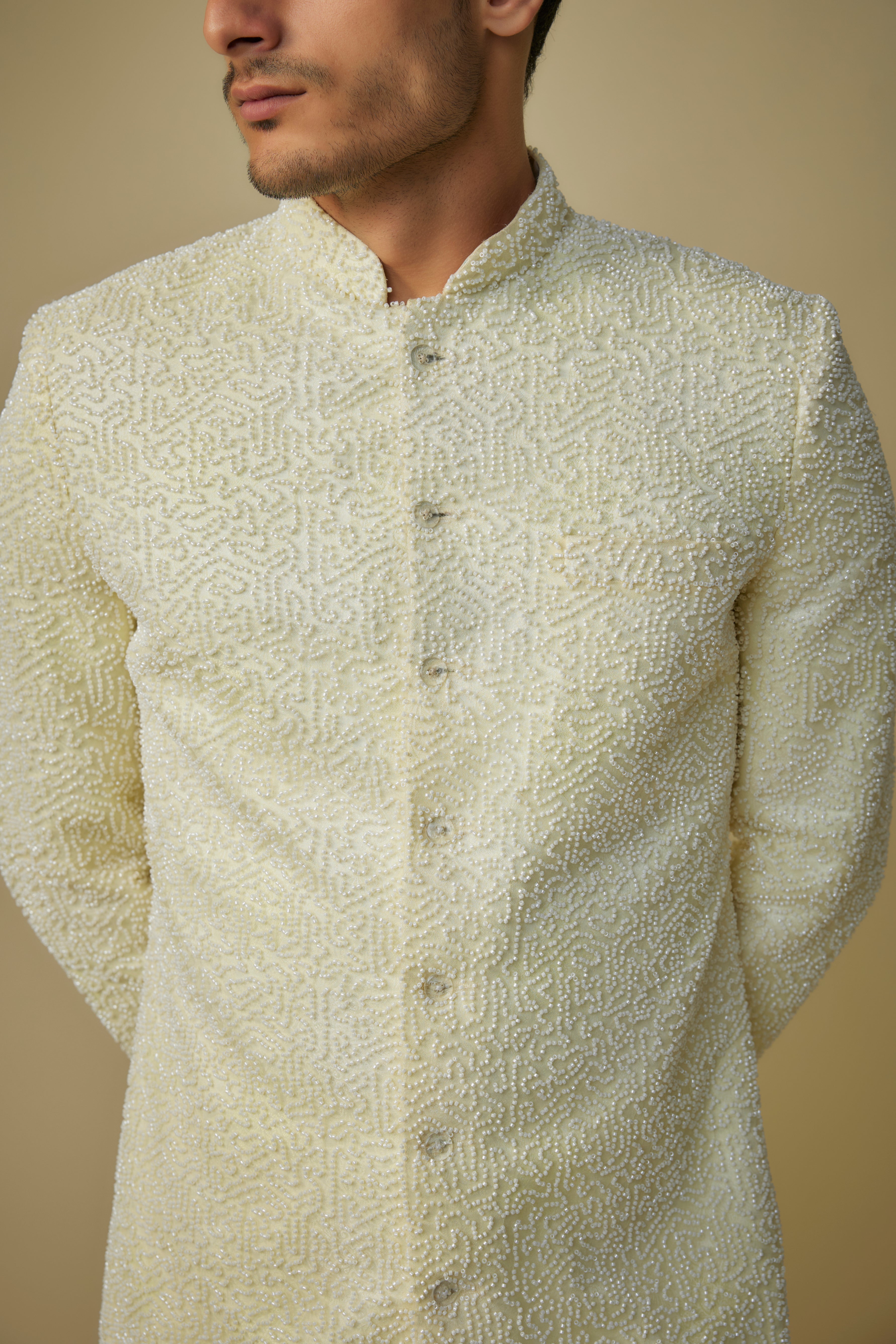 yellow embroiderd sherwani with pant