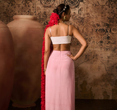 Pink emb top with pink drape skirt