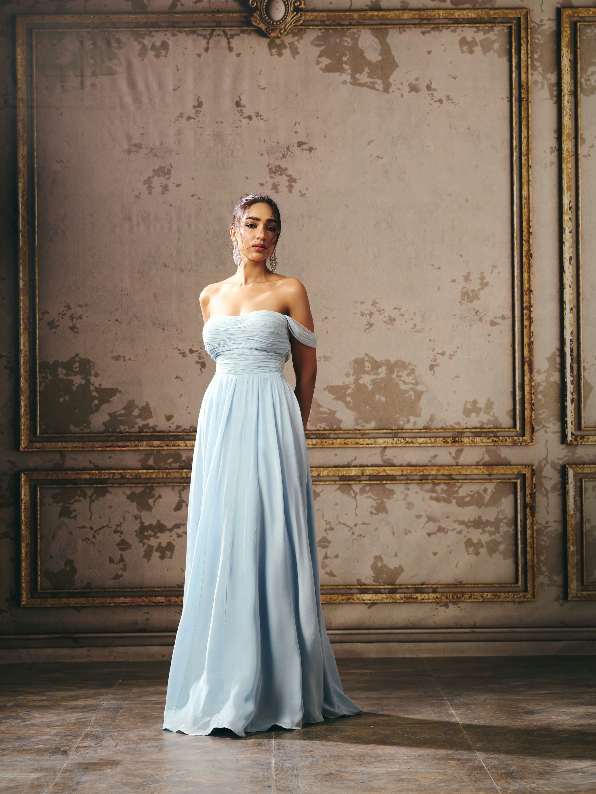 POWDER BLUE ROUCHED GOWN