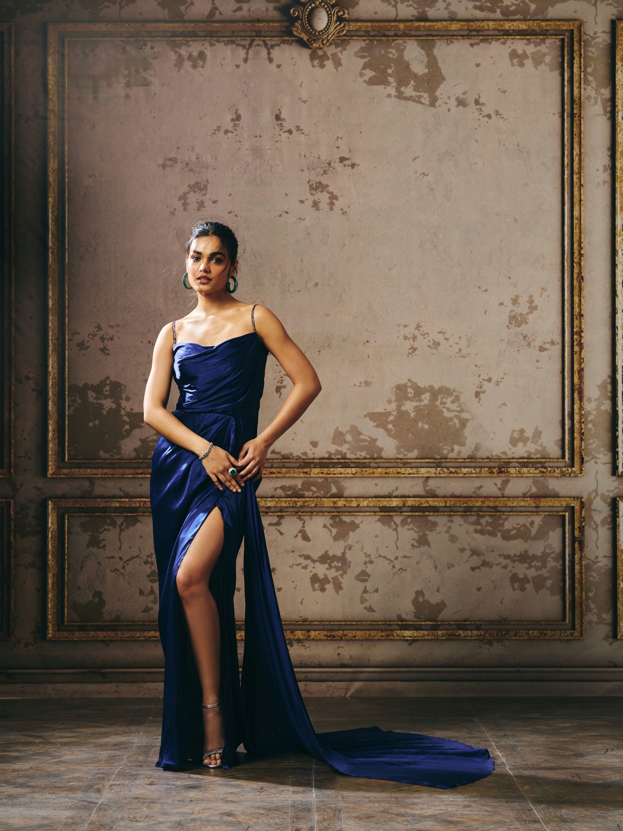 NAVY BLUE DRAPE GOWN