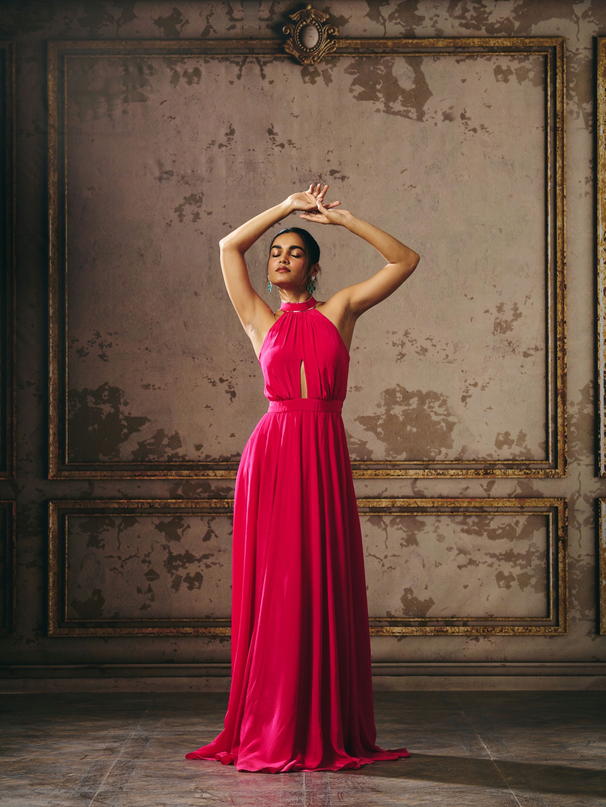 HOT PINK HALTER NECK GOWN