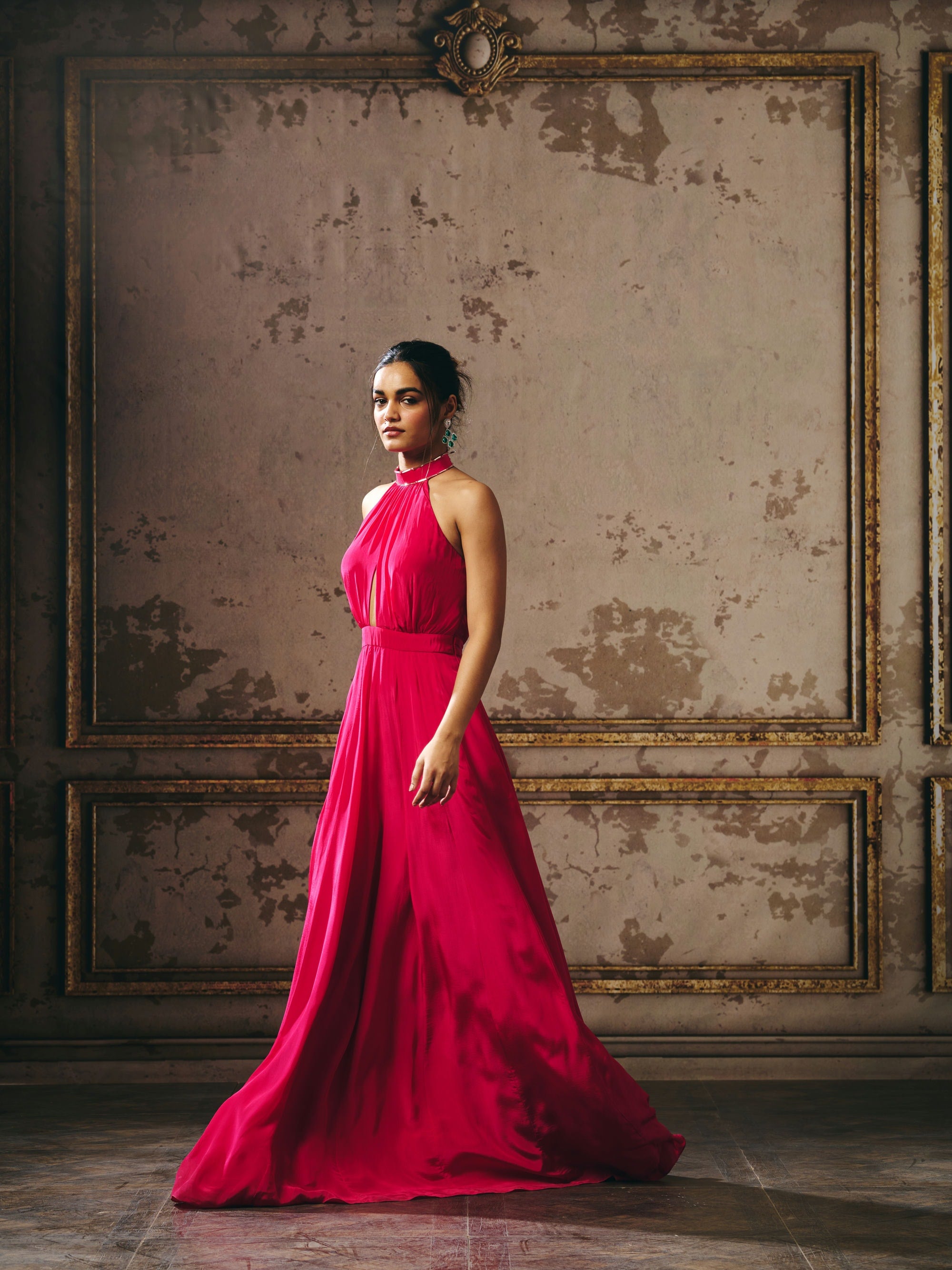 HOT PINK HALTER NECK GOWN