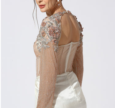 White corset 3d embroidered gown