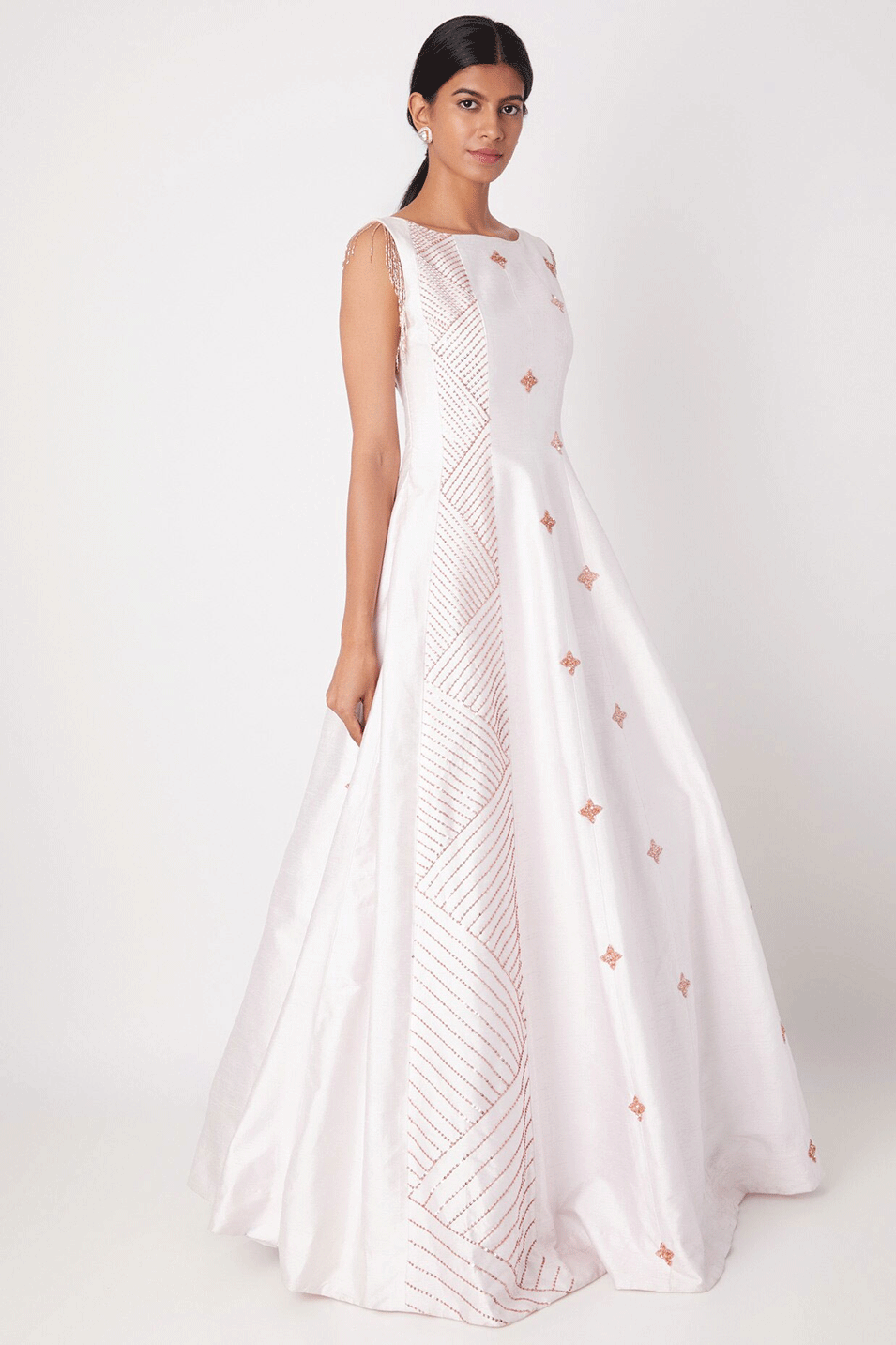 Lilac Embroidered Shoulder Panel Gown