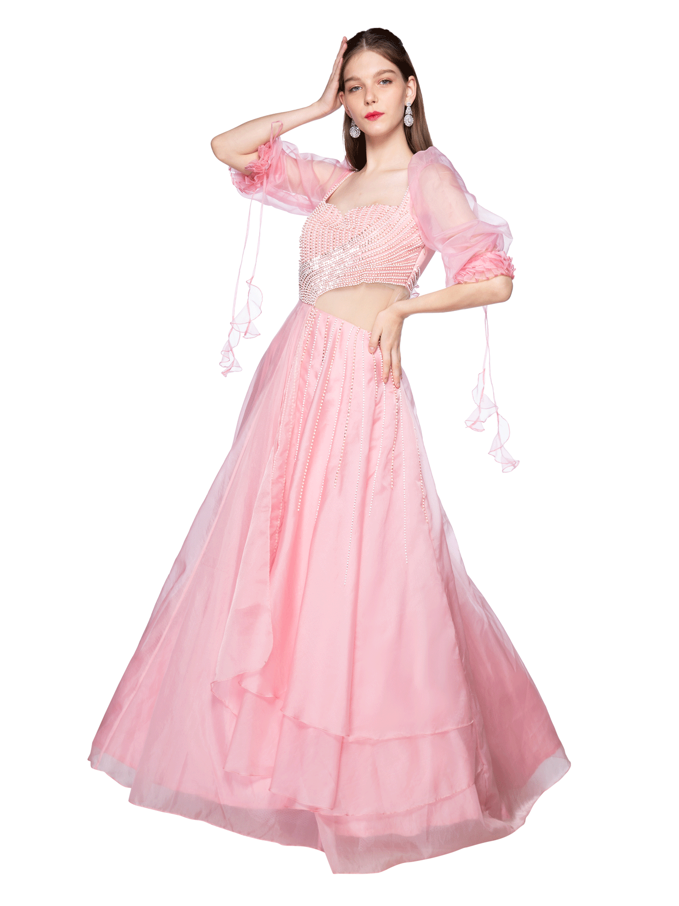 Rose Pink Gown With Sleeves