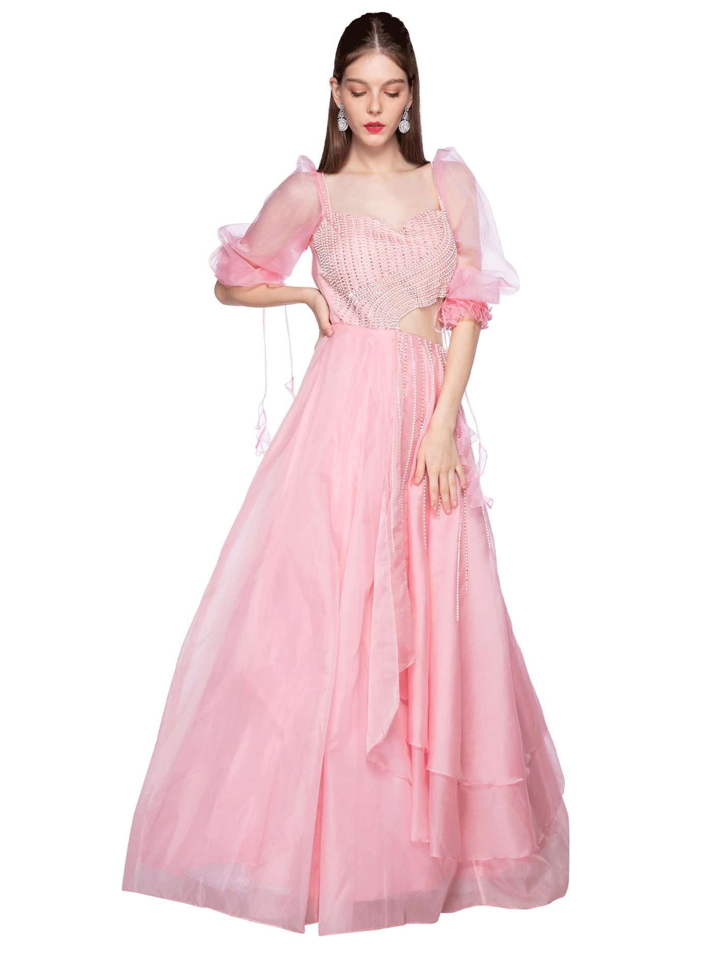 Rose Pink Gown With Sleeves
