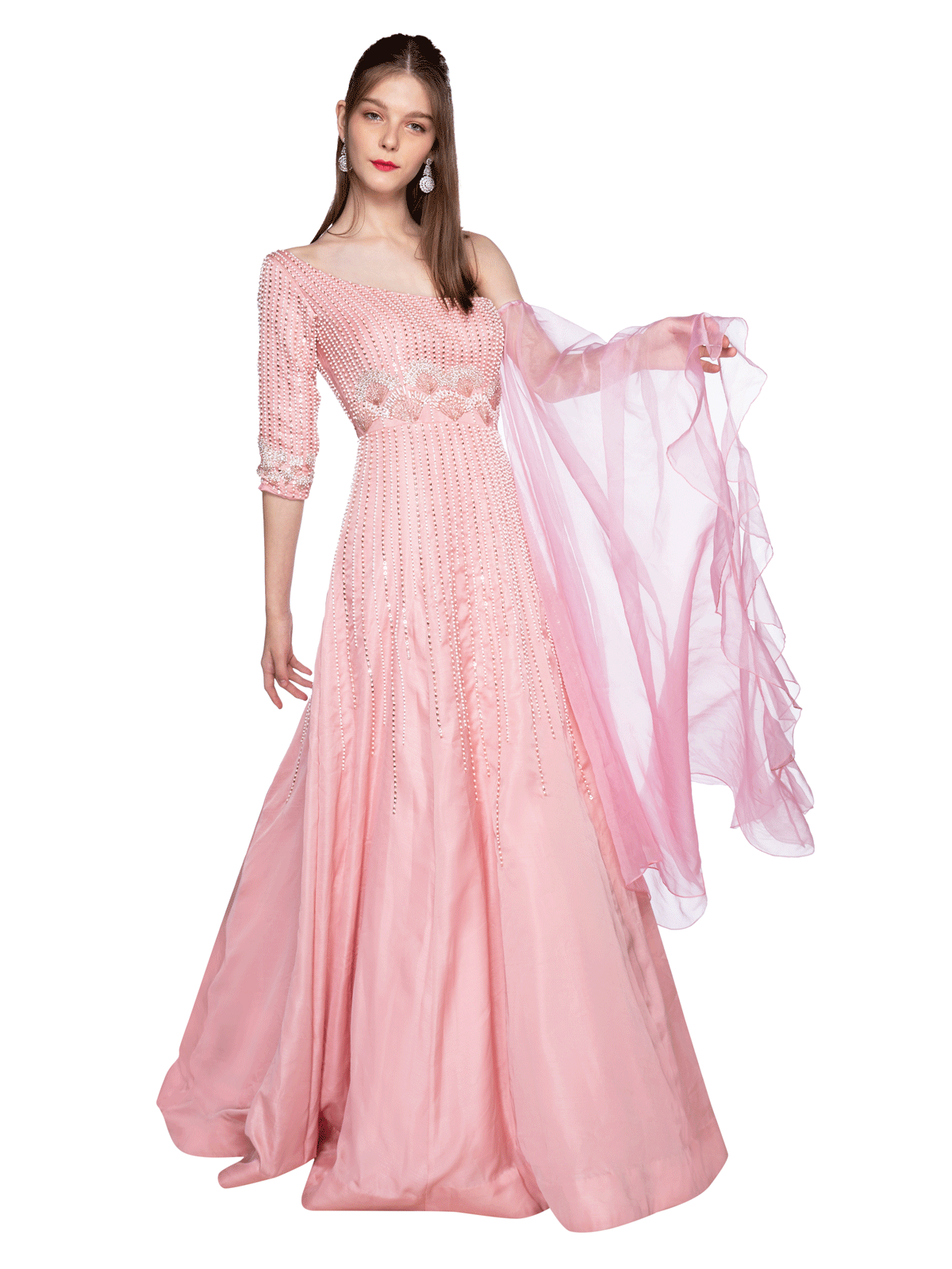 Rose Pink Gown With Drape
