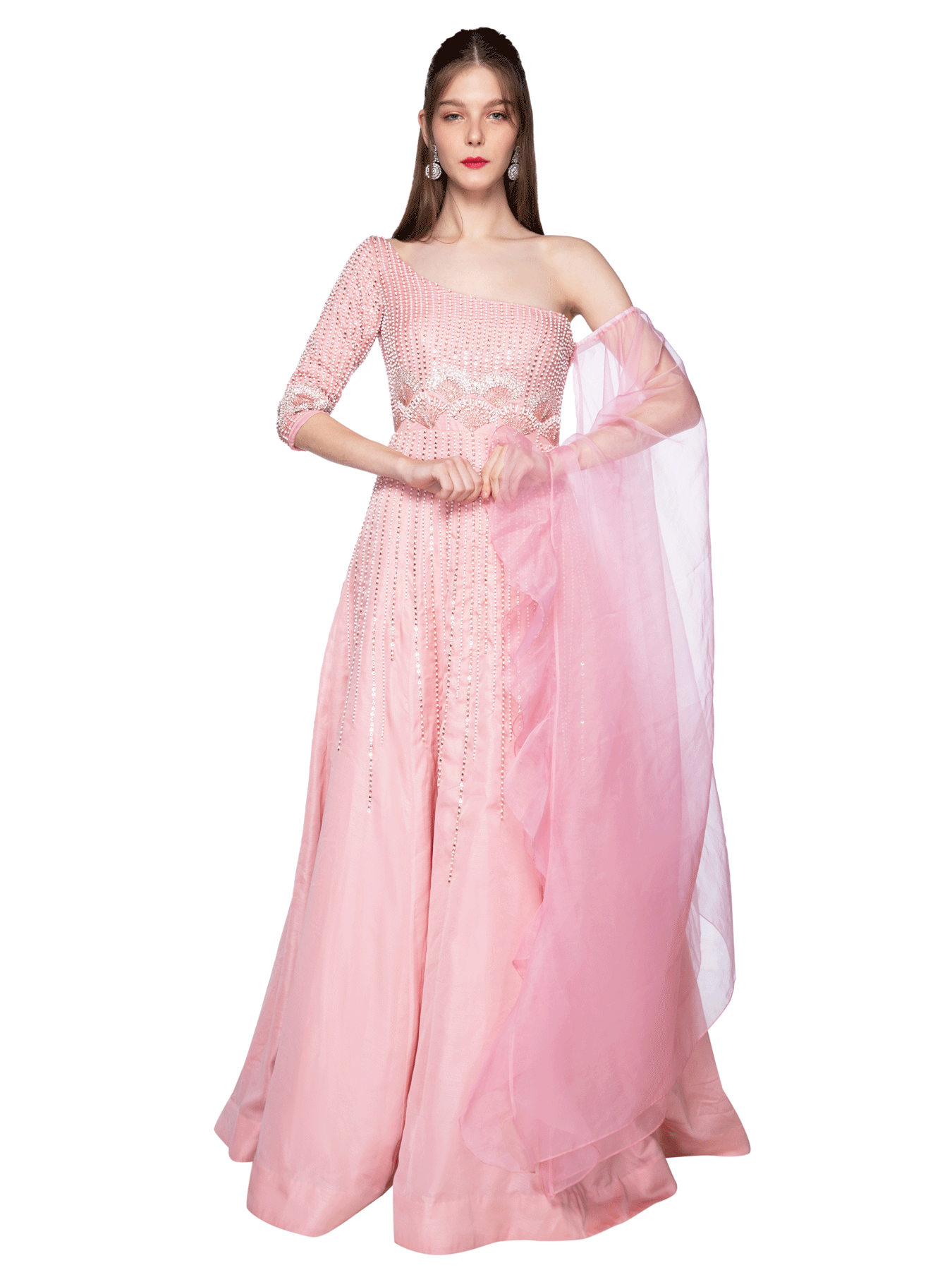 Rose Pink Gown With Drape
