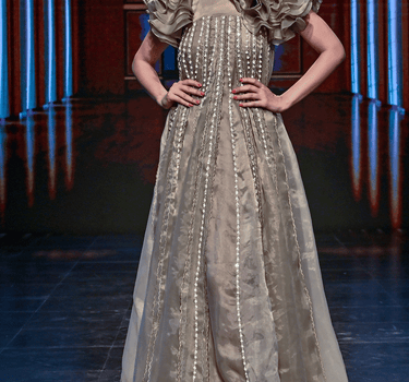 Chikoo Embroidered Trapeze Gown With Ruffle Jacket