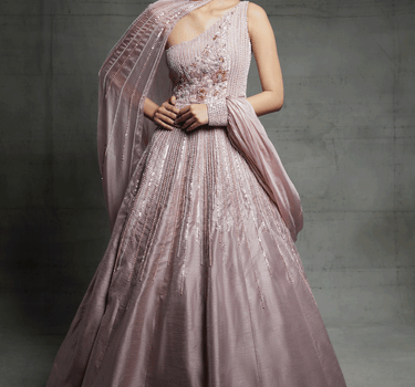 Pink Embroidered Gown With A Cape