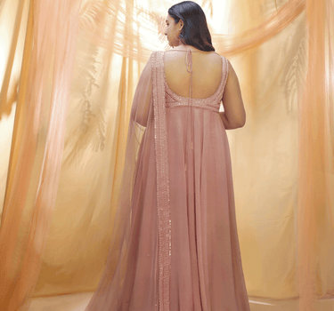 Rose Gold Embroidered Anarkali With Dupatta