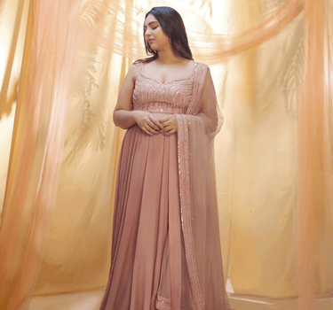 Rose Gold Embroidered Anarkali With Dupatta