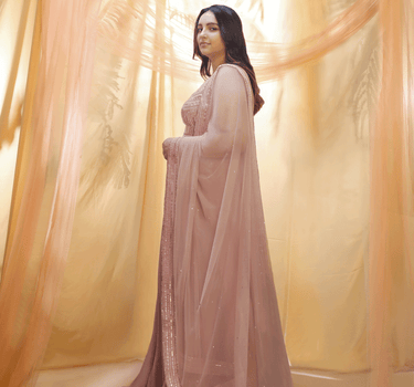 Rose Gold Embroidered Anarkali With Dupatta