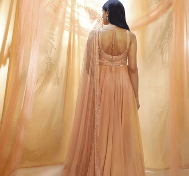 Peach Embroidered Anarkali With Dupatta