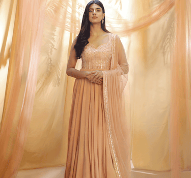 Peach Embroidered Anarkali With Dupatta