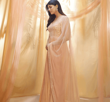 Peach Embroidered Anarkali With Dupatta