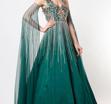 Teal Green Embroidered Gown