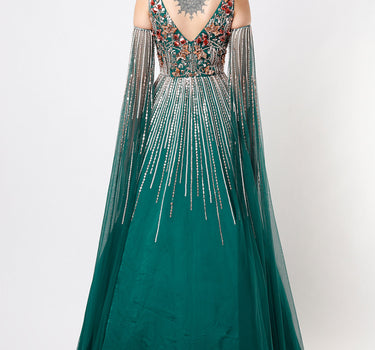 Teal Green Embroidered Gown